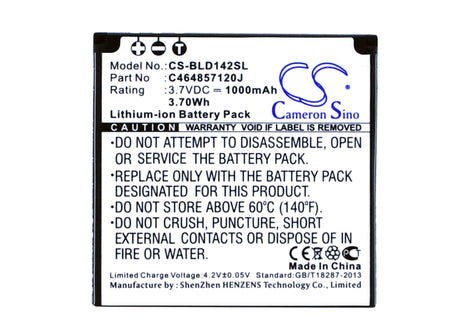 3.7V, Li-ion, 1000mAH, SmartPhone battery fits Blu, C464857120j, D142, Dash Jr 4.0, 3.7Wh Mobile, SmartPhone Cameron Sino Technology Limited (Suspended)
