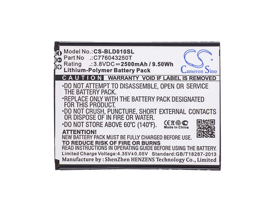 3.8V, Li-Polymer, 2500mAh, SmartPhone battery fits Blu, C776043250t, Bold Liks Us, D0010uu, 9.5Wh Mobile, SmartPhone Cameron Sino Technology Limited (Smartphone)