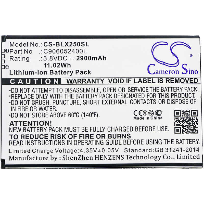 3.8V, Li-ion, 2900mAh, SmartPhone battery fits Blu, C906052400l, E050, E050u, 11.02Wh Mobile, SmartPhone Cameron Sino Technology Limited (Smartphone)