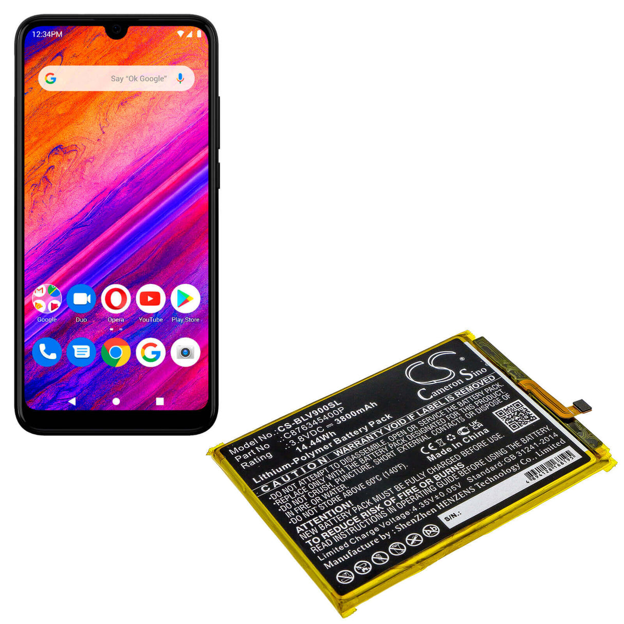 3.8V, Li-Polymer, 3800mAh, SmartPhone battery fits Blu, C876345400p, G8 G0170, V0450uu, 14.44Wh Mobile, SmartPhone Cameron Sino Technology Limited (Smartphone)