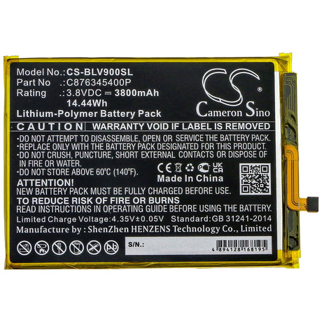 3.8V, Li-Polymer, 3800mAh, SmartPhone battery fits Blu, C876345400p, G8 G0170, V0450uu, 14.44Wh Mobile, SmartPhone Cameron Sino Technology Limited (Smartphone)