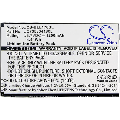 3.7V, Li-ion, 1200mAh, SmartPhone battery fits Blu, C705804180l, L170i, Life Play 2, 4.44Wh Mobile, SmartPhone Cameron Sino Technology Limited (Smartphone)