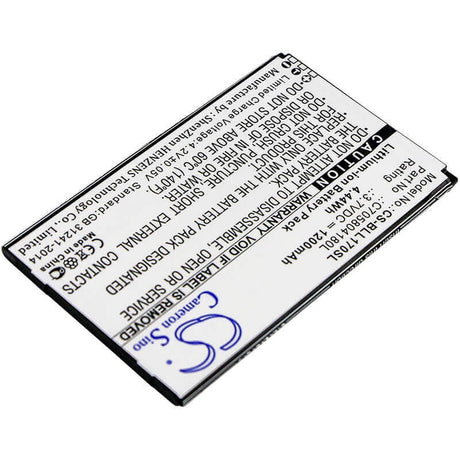 3.7V, Li-ion, 1200mAh, SmartPhone battery fits Blu, C705804180l, L170i, Life Play 2, 4.44Wh Mobile, SmartPhone Cameron Sino Technology Limited (Smartphone)