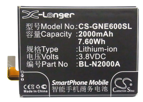 3.8V, Li-Polymer, 2000mAh, SmartPhone battery fits Blu, Fly, Gionee, Bl-n2000a, L240a, L240i, 7.6Wh Mobile, SmartPhone Cameron Sino Technology Limited (Smartphone)