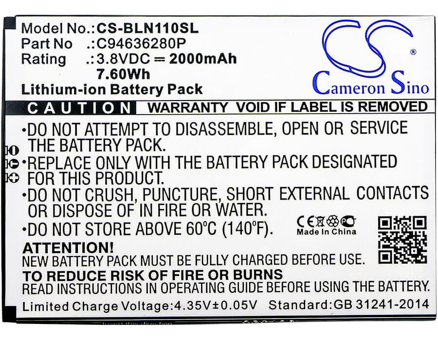 3.8V, Li-ion, 2000mAh, SmartPhone battery fits Blu, C94636280p, N110u, Neo Xl, 7.6Wh Mobile, SmartPhone Cameron Sino Technology Limited (Suspended)