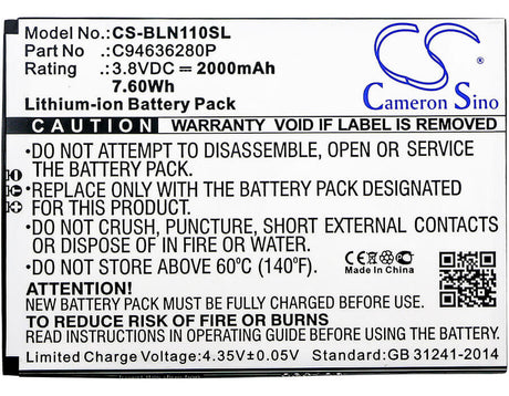 3.8V, Li-ion, 2000mAh, SmartPhone battery fits Blu, C94636280p, N110u, Neo Xl, 7.6Wh Mobile, SmartPhone Cameron Sino Technology Limited (Suspended)