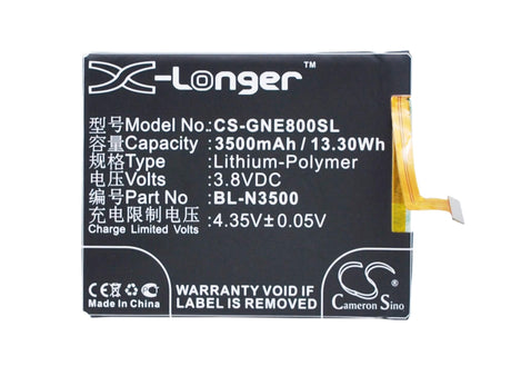 3.8V, Li-Polymer, 3500mAh, SmartPhone battery fits Blu, Gionee, Bl-n3500, Pure Xl, 13.3Wh Mobile, SmartPhone Cameron Sino Technology Limited (Smartphone)