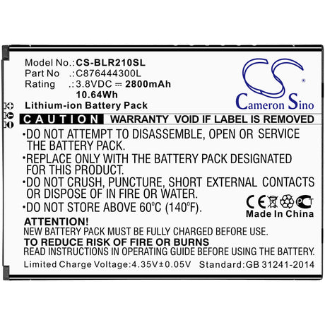 3.8V, Li-ion, 2800mAh, SmartPhone battery fits Blu, C876444300l, R2 Plus, R210ww, 10.64Wh Mobile, SmartPhone Cameron Sino Technology Limited (Smartphone)