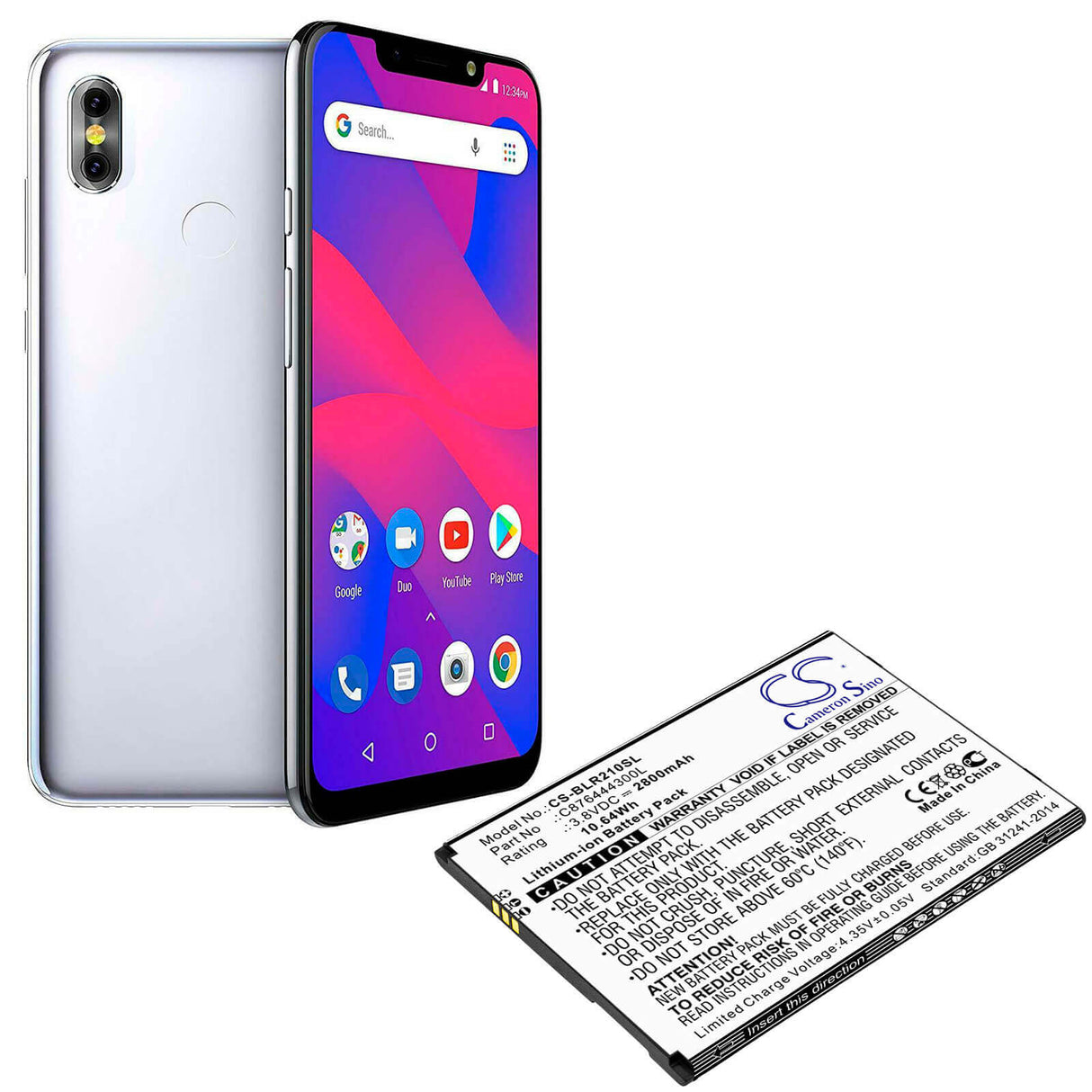 3.8V, Li-ion, 2800mAh, SmartPhone battery fits Blu, C876444300l, R2 Plus, R210ww, 10.64Wh Mobile, SmartPhone Cameron Sino Technology Limited (Smartphone)