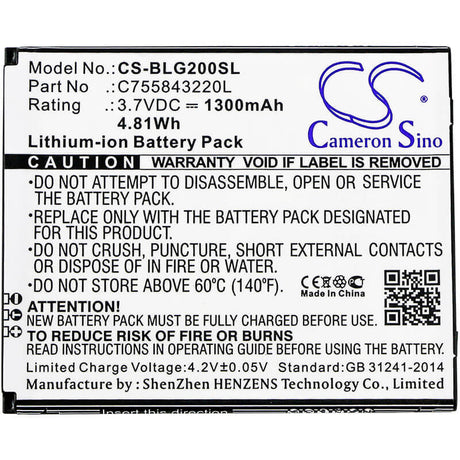 3.7V, Li-ion, 1300mAh, SmartPhone battery fits Blu, C755843220l, S010q, S0250uu, 4.81Wh Mobile, SmartPhone Cameron Sino Technology Limited (Smartphone)