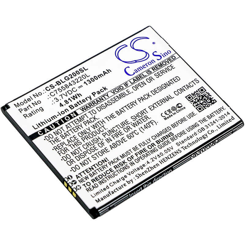 3.7V, Li-ion, 1300mAh, SmartPhone battery fits Blu, C755843220l, S010q, S0250uu, 4.81Wh Mobile, SmartPhone Cameron Sino Technology Limited (Smartphone)