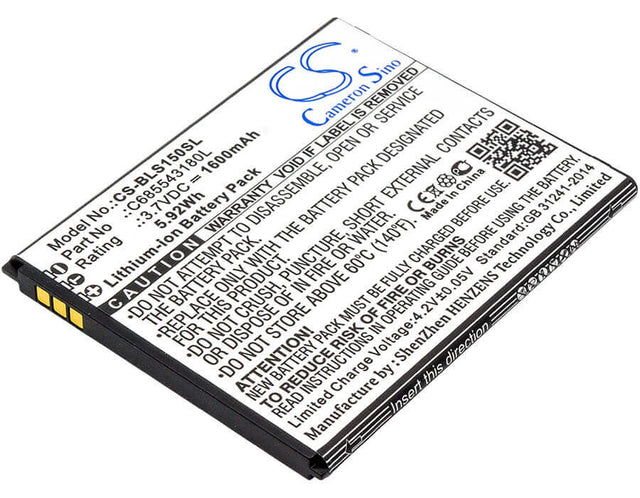3.7V, Li-ion, 1600mAh, SmartPhone battery fits Blu, C685543180l, S0150uu, S0151uu, 5.92Wh Mobile, SmartPhone Cameron Sino Technology Limited (Smartphone)