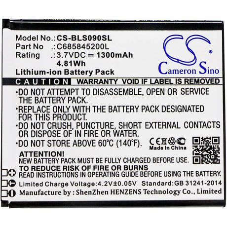 3.7V, Li-ion, 1300mAh, SmartPhone battery fits Blu, C685845200l, S090q, Studio C Hd, 4.81Wh Mobile, SmartPhone Cameron Sino Technology Limited (Smartphone)