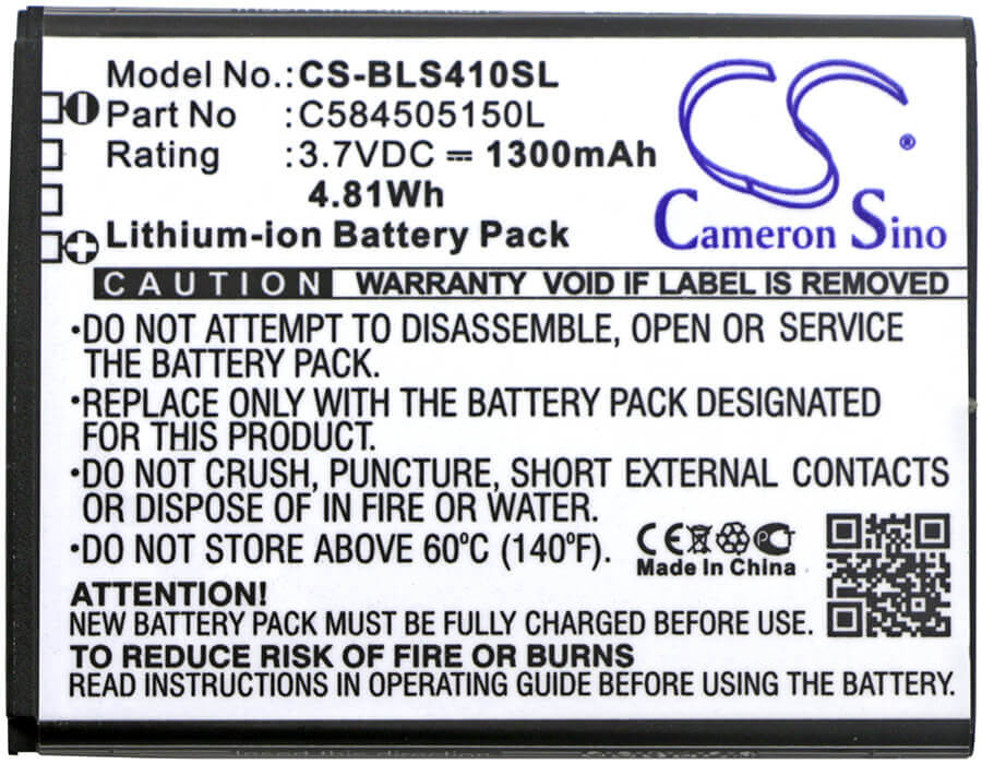 3.7V, Li-ion, 1300mAh, SmartPhone battery fits Blu, C584505150l, S410, S410a, 4.81Wh Mobile, SmartPhone Cameron Sino Technology Limited (Smartphone)