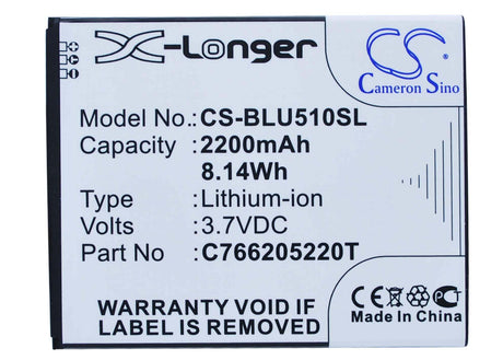 3.7V, Li-ion, 2200mAh, SmartPhone battery fits Blu, C766205220t, D550, D550a, 8.14Wh Mobile, SmartPhone Cameron Sino Technology Limited (Smartphone)