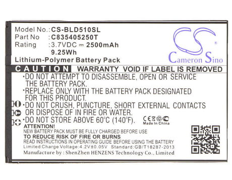 3.7V, Li-Polymer, 2500mAh, SmartPhone battery fits Blu, C835405250t, Studio 5.3, Studio D510, 9.25Wh Mobile, SmartPhone Cameron Sino Technology Limited (Smartphone)