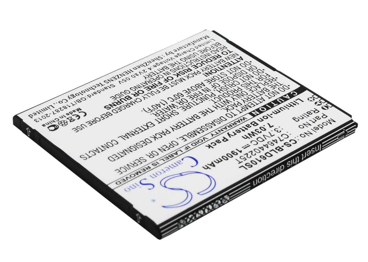 3.7V, Li-ion, 1900mAh, SmartPhone battery fits Blu, C746440225t, D610, D610a, 7.03Wh Mobile, SmartPhone Cameron Sino Technology Limited (Smartphone)