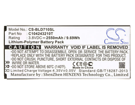 3.8V, Li-Polymer, 2550mAh, SmartPhone battery fits Blu, C104243210t, D710, D710x, 9.69Wh Mobile, SmartPhone Cameron Sino Technology Limited (Smartphone)