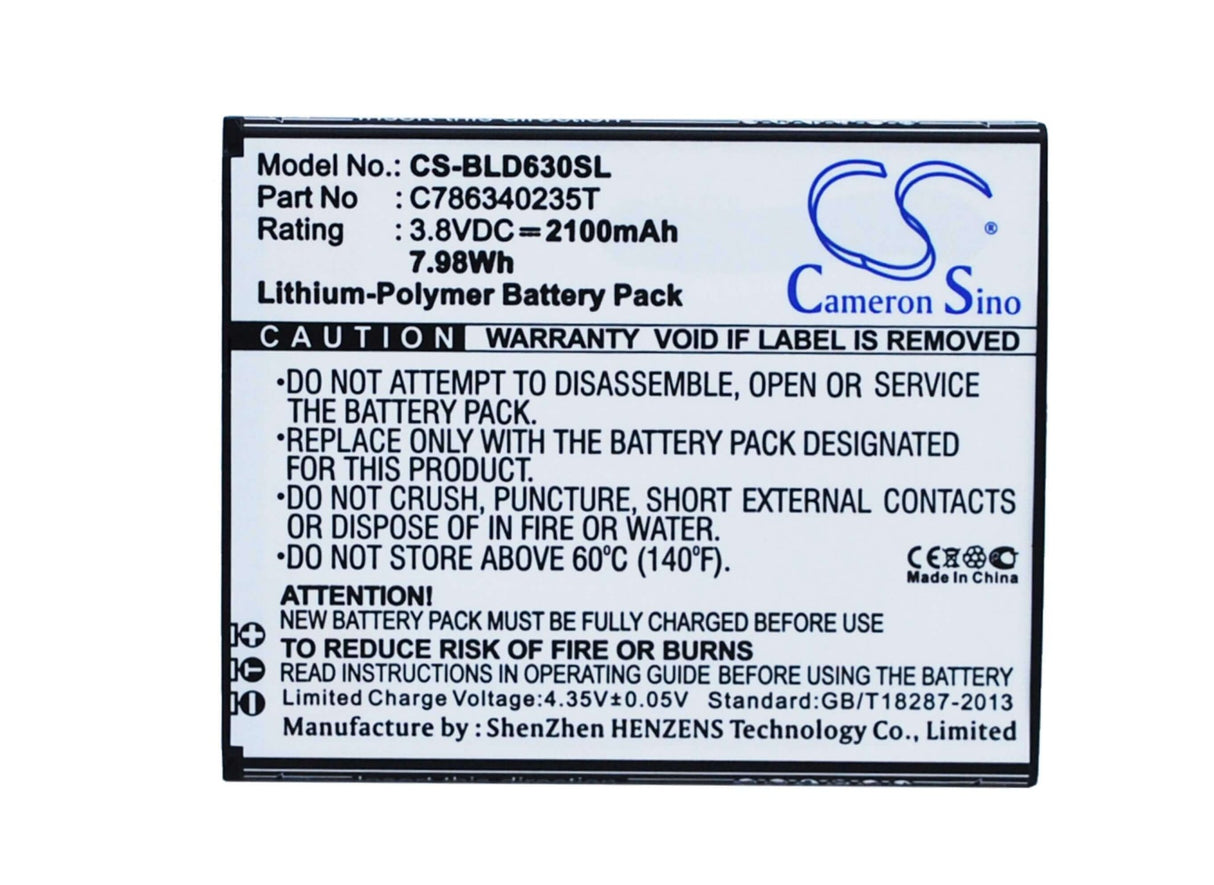 3.8V, Li-Polymer, 2100mAh, SmartPhone battery fits Blu, C786340235t, D630l, D630u, 7.98Wh Mobile, SmartPhone Cameron Sino Technology Limited (Smartphone)