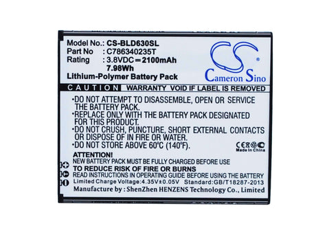 3.8V, Li-Polymer, 2100mAh, SmartPhone battery fits Blu, C786340235t, D630l, D630u, 7.98Wh Mobile, SmartPhone Cameron Sino Technology Limited (Smartphone)