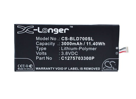 3.8V, Li-Polymer, 3000mAh, SmartPhone battery fits Blu, C1275703300p, D700, D700a, 11.4Wh Mobile, SmartPhone Cameron Sino Technology Limited (Smartphone)
