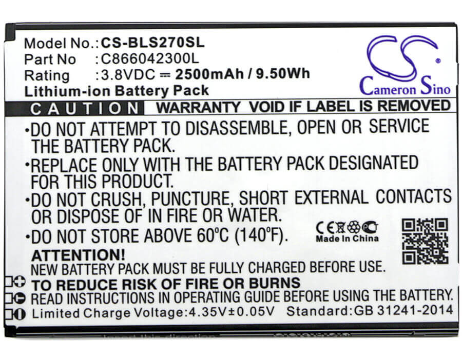 3.8V, Li-ion, 2500mAh, SmartPhone battery fits Blu, C866042300l, S270q, Studio C 8.8, 9.5Wh Mobile, SmartPhone Cameron Sino Technology Limited (Smartphone)