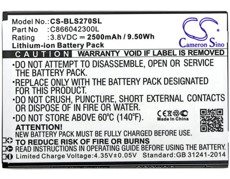 3.8V, Li-ion, 2500mAh, SmartPhone battery fits Blu, C866042300l, S270q, Studio C 8.8, 9.5Wh Mobile, SmartPhone Cameron Sino Technology Limited (Smartphone)