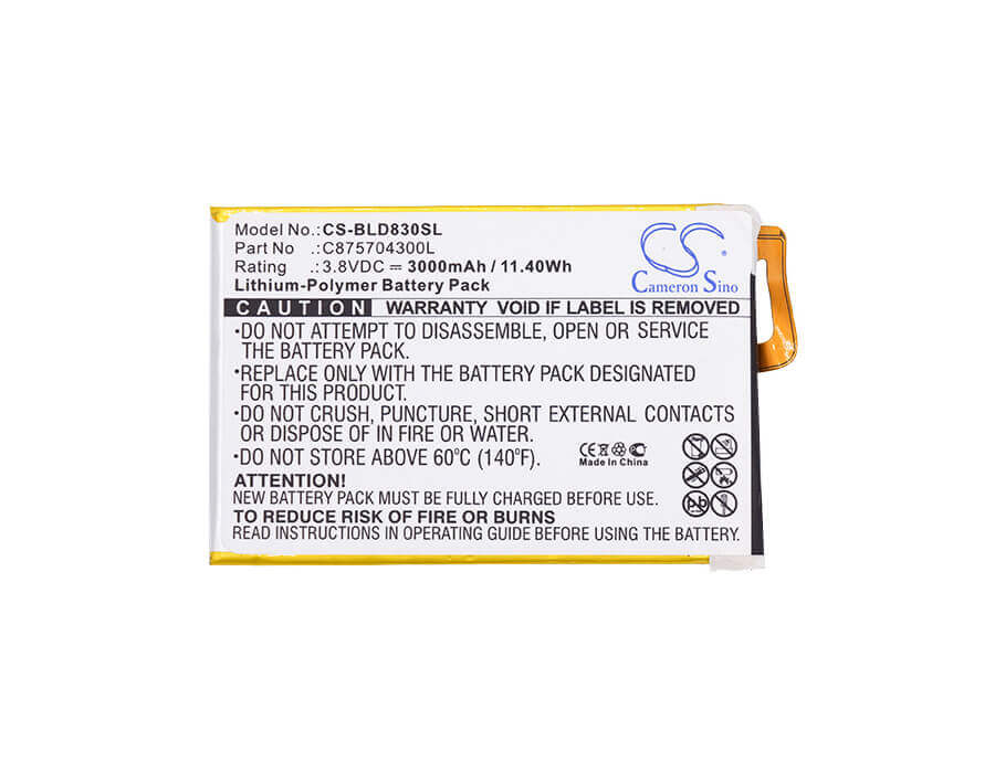 3.8V, Li-Polymer, 3000mAh, SmartPhone battery fits Blu, C875704300l, D830, D830u, 11.4Wh Mobile, SmartPhone Cameron Sino Technology Limited (Smartphone)