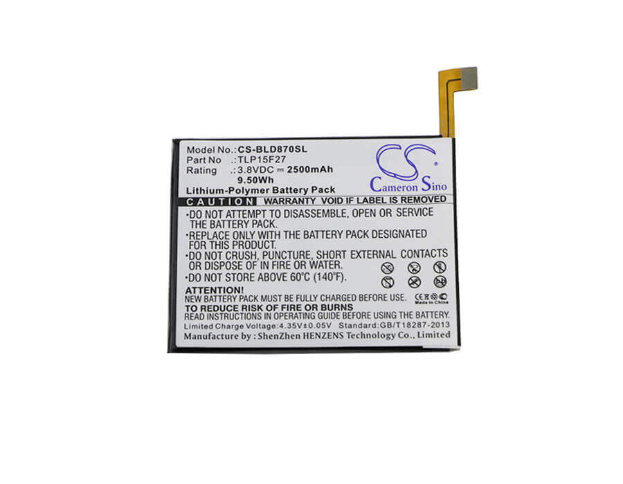 3.8V, Li-Polymer, 2500mAh, SmartPhone battery fits Blu, Tlp15f27, D870u, Studio C Super Camera, 9.5Wh Mobile, SmartPhone Cameron Sino Technology Limited (Smartphone)