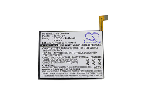 3.8V, Li-Polymer, 2500mAh, SmartPhone battery fits Blu, Tlp15f27, D870u, Studio C Super Camera, 9.5Wh Mobile, SmartPhone Cameron Sino Technology Limited (Smartphone)