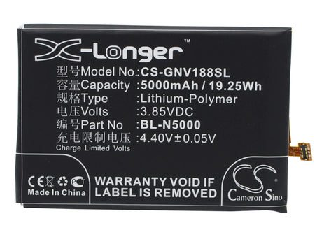 3.85V, Li-Polymer, 5000mAh, SmartPhone battery fits Blu, Gionee, Bl-n5000, D810, D810u, 19.25Wh Mobile, SmartPhone Cameron Sino Technology Limited (Smartphone)