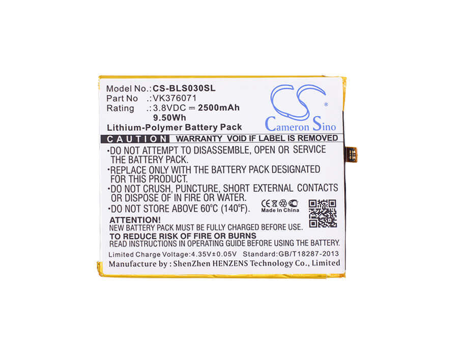 3.8V, Li-Polymer, 2500mAh, SmartPhone battery fits Blu, Vk376071, S0030uu, Studio G Lte, 9.5Wh Mobile, SmartPhone Cameron Sino Technology Limited (Suspended)