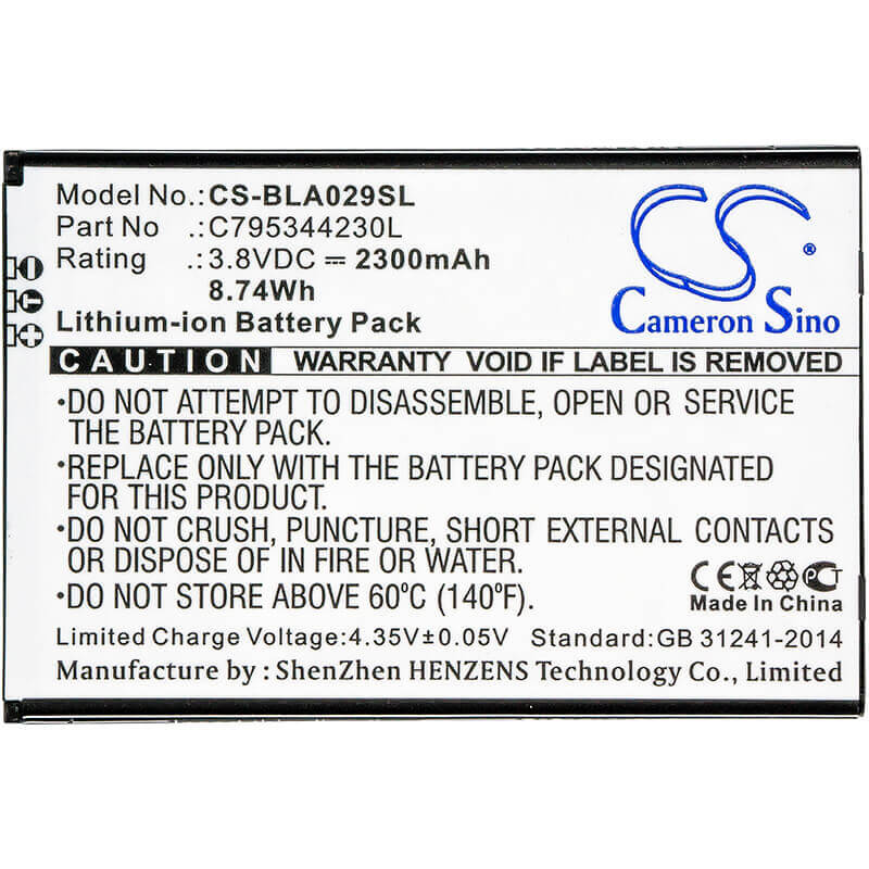 3.8V, Li-ion, 2300mAh, SmartPhone battery fits Blu, C795344230l, S0290uu, Studio J5, 8.74Wh Mobile, SmartPhone Cameron Sino Technology Limited (Smartphone)
