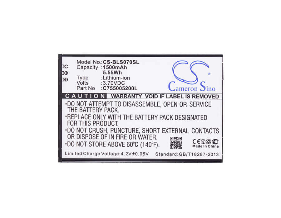 3.7V, Li-ion, 1500mAh, SmartPhone battery fits Blu, C755005200l, S070q, Studio Selfie, 5.55Wh Mobile, SmartPhone Cameron Sino Technology Limited (Smartphone)