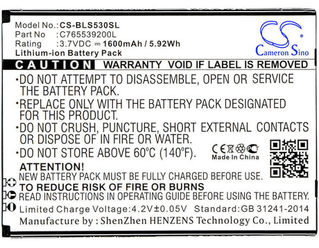 3.7V, Li-ion, 1600mAh, SmartPhone battery fits Blu, C765539200l, S530, S550q, 5.92Wh Mobile, SmartPhone Cameron Sino Technology Limited (Smartphone)