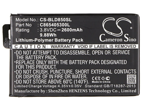 3.8V, Li-Polymer, 2600mAh, SmartPhone battery fits Blu, C865405300l, D850q, S0190uu, 9.88Wh Mobile, SmartPhone Cameron Sino Technology Limited (Smartphone)