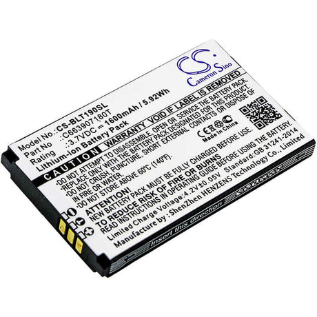 3.7V, Li-ion, 1600mAh, SmartPhone battery fits Blu, C663907180t, T190, T190i, 5.92Wh Mobile, SmartPhone Cameron Sino Technology Limited (Suspended)