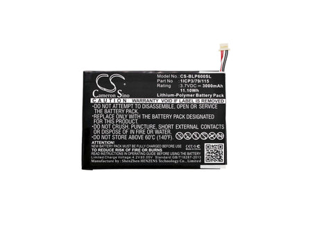 3.7V, Li-Polymer, 3000mAh, Tablet battery fits Blu, 1icp3/79/115, P60w, Touchbook 7.0 Pro, 11.10Wh Tablet Cameron Sino Technology Limited