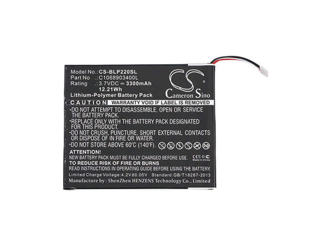 3.7V, Li-Polymer, 3300mAh, Tablet battery fits Blu, Bt-d005l, Bt-e505, P220, 12.21Wh Tablet Cameron Sino Technology Limited (Suspended)
