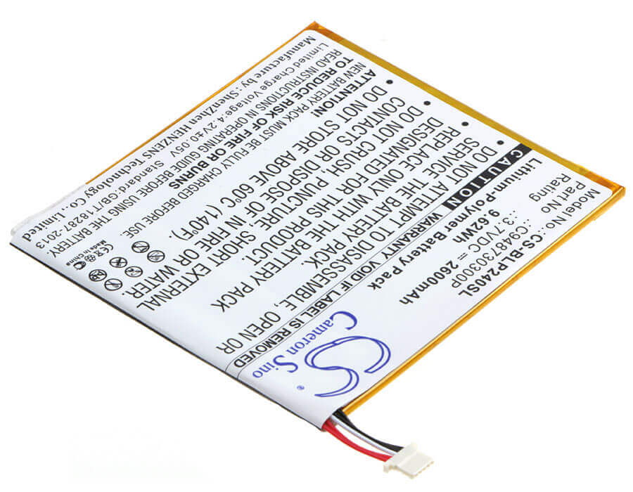 3.7V, Li-Polymer, 2600mAh, Tablet battery fits Blu, C948730300p, Bt-e003, P240u, 9.62Wh Tablet Cameron Sino Technology Limited