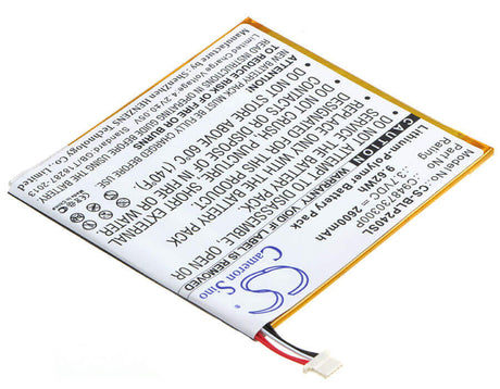 3.7V, Li-Polymer, 2600mAh, Tablet battery fits Blu, C948730300p, Bt-e003, P240u, 9.62Wh Tablet Cameron Sino Technology Limited