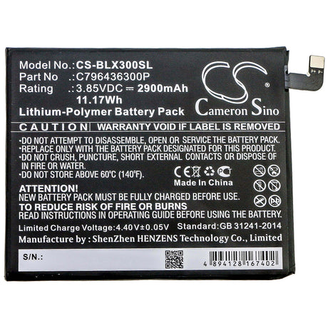 3.85V, Li-Polymer, 2900mAh, SmartPhone battery fits Blu, C796436300p, V0210ww, Vivo Xl3 Plus, 11.17Wh Mobile, SmartPhone Cameron Sino Technology Limited (Smartphone)
