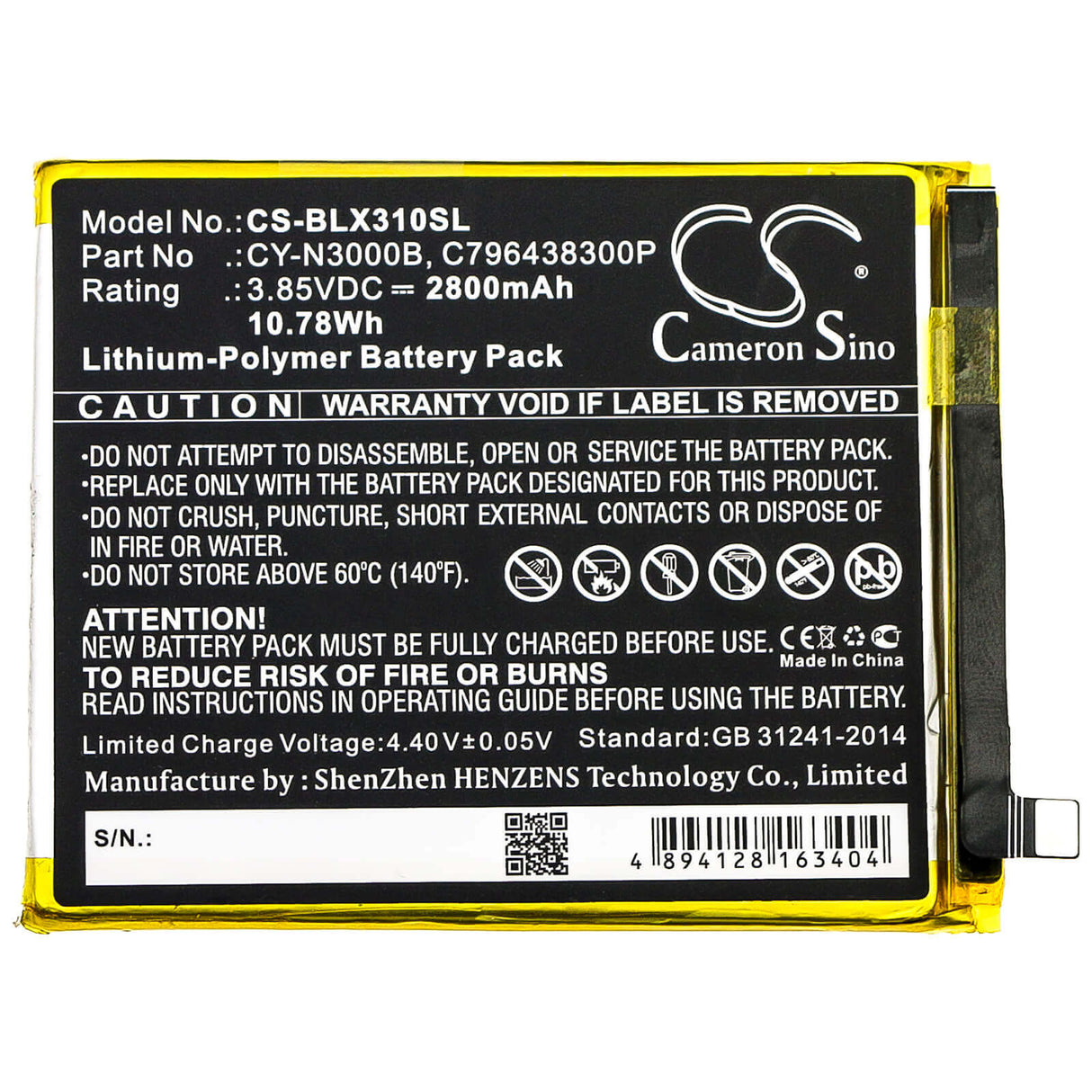 3.85V, Li-Polymer, 2800mAh, SmartPhone battery fits Blu, C796438300p, V0310ww, Vivo Xi Plus, 10.78Wh Mobile, SmartPhone Cameron Sino Technology Limited (Smartphone)