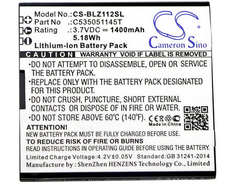 3.7V, Li-ion, 1400mAh, SmartPhone battery fits Blu, C535051145t, Yezz, Yz1120, 5.18Wh Mobile, SmartPhone Cameron Sino Technology Limited (Smartphone)