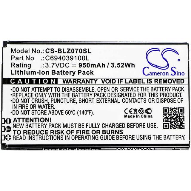 3.7V, Li-ion, 950mAh, SmartPhone battery fits Blu, C694039100i, Z070, Z070u, 3.52Wh Mobile, SmartPhone Cameron Sino Technology Limited (Suspended)