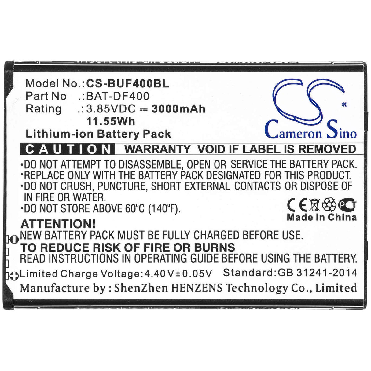 Barcode Scanner Battery For Bluebird, Ef400 3.8v, 3000mah - 11.40wh Barcode Scanner Cameron Sino Technology Limited