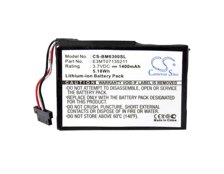 3.7V, Li-ion, 1400mAh, GPS battery fits Jucon, Lenco, Bluemedia, Transonic, E3mt07135211, Bm6300, Bm6300t, 5.18Wh GPS, Navigator Cameron Sino Technology Limited