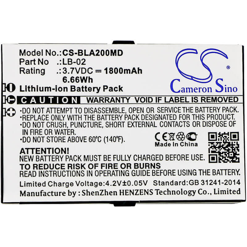 3.7V, Li-ion, 1800mAh, Medical battery fits Biolight, Bolate, 12-100-0001, A2, A3, 6.66Wh Medical Cameron Sino Technology Limited (Medical)