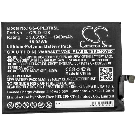 3.85V, Li-Polymer, 3900mAh, SmartPhone battery fits Coolpad, Metropcs, Boostmobile, Cpld-428, Cp3705as, Legacy, 15.02Wh Mobile, SmartPhone Cameron Sino Technology Limited (Smartphone)