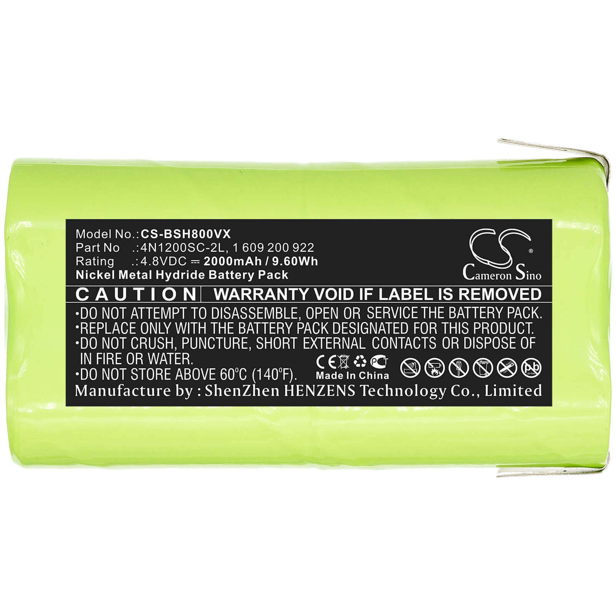 4.8V, Ni-MH, 2000mAh, Vacuum battery fits Schneide, Bosch, P800sl, 9.60Wh Vacuum Cameron Sino Technology Limited